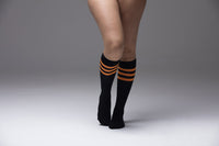 Thumbnail for Women's Black Pumpkin Stripe Knee High Socks - 1 COLOR -