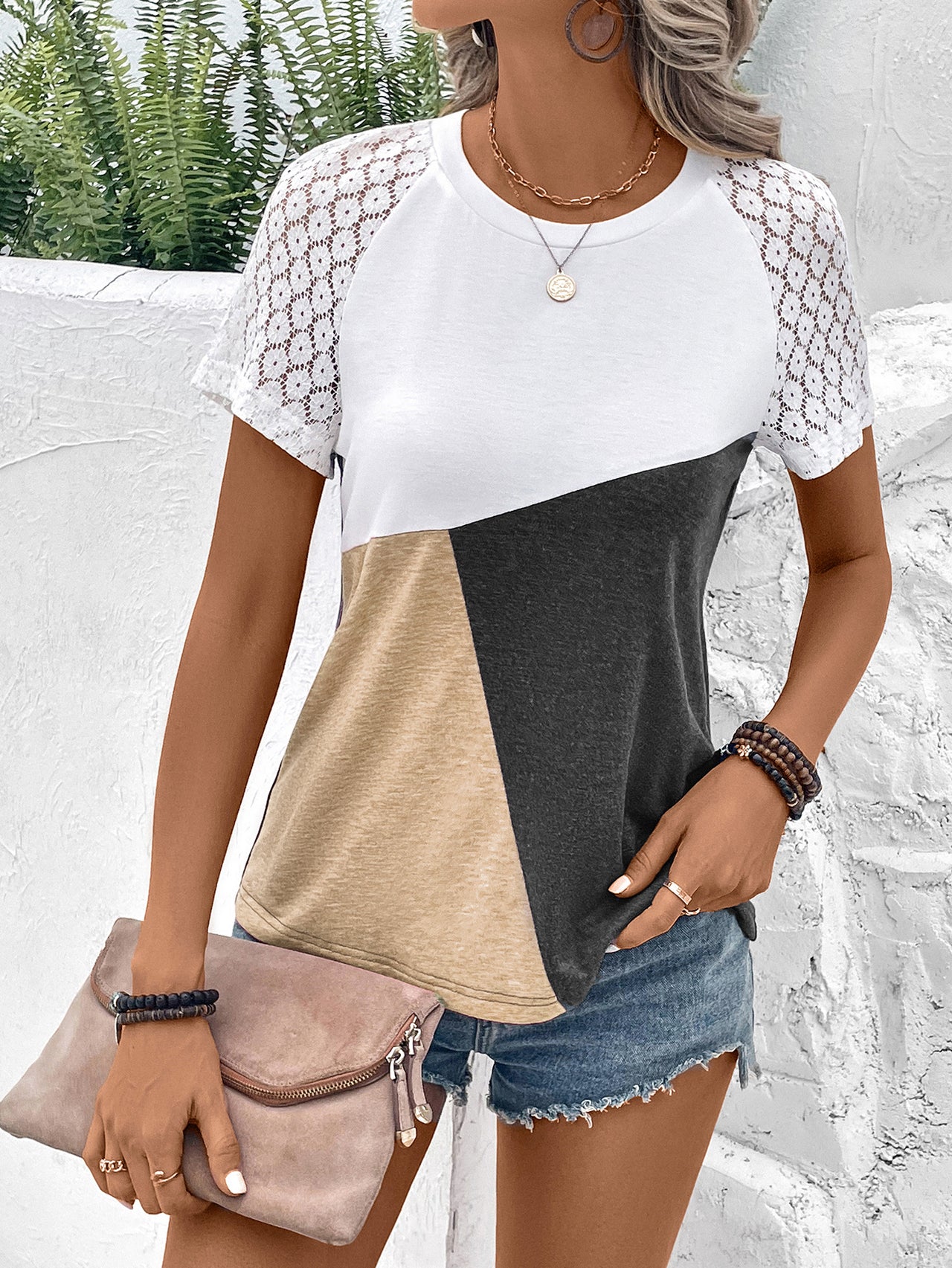 Color Block Raglan Sleeve Round Neck Tee - T - 4 COLORS -