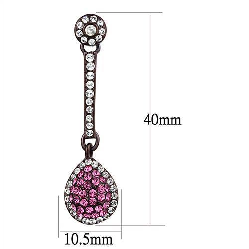 IP Dark Brown (IP Coffee) Stainless Steel Earrings With Top Grade Crystal in Rose -