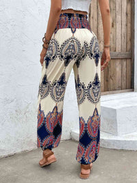 Thumbnail for Printed Smocked High Waist Pants - Beach or Everyday - T - 1 COLOR -