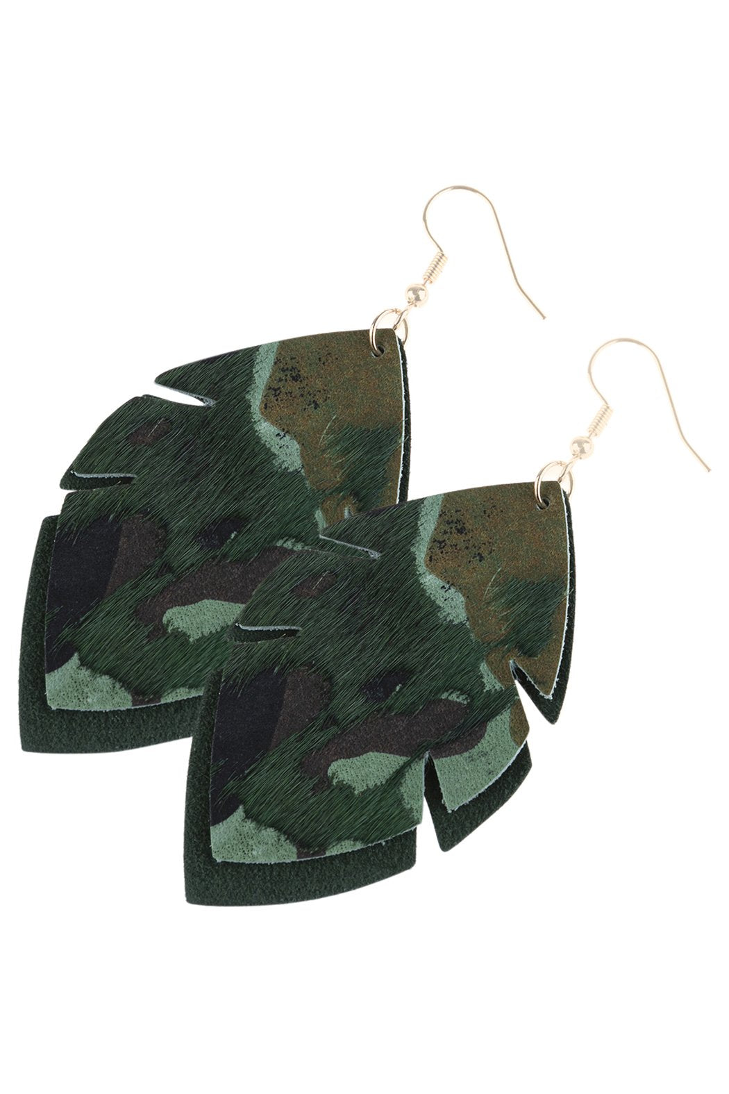 Leaf Shape Camouflage Leather Drop Earrings -