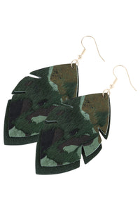 Thumbnail for Leaf Shape Camouflage Leather Drop Earrings -