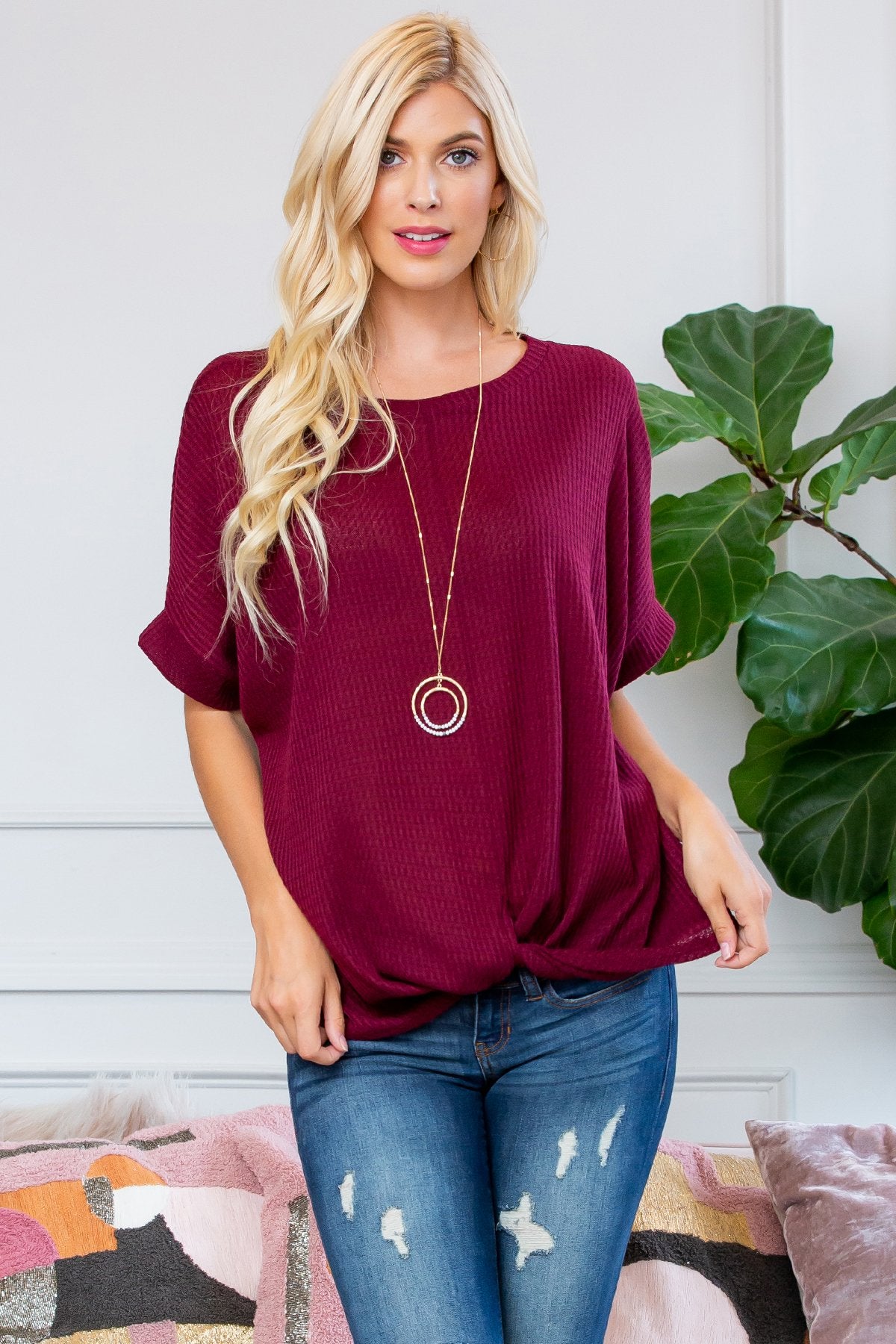 Riah Fashion - Twist Front Dolman Sleeve Top - 6 COLORS -