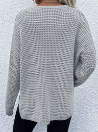 Thumbnail for Notched Long Sleeve Sweater - T - 6 COLORS -