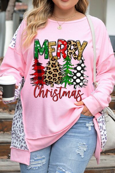 Plus Size MERRY CHRISTMAS Leopard Dropped Shoulder Sweatshirt - SIZES 1XL THRU 3 XL - T - 1 COLOR -