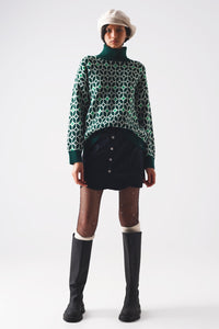 Thumbnail for Q2 - High Neck Jumper in Geo Pattern in Green - 1 COLOR -