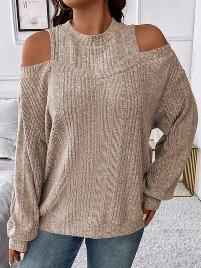 Round Neck Cold Shoulder Sweater - T - 4 COLORS -