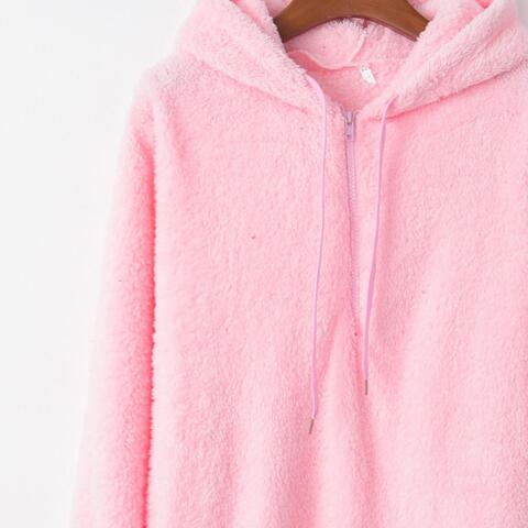 Quarter-Zip Drawstring Teddy Hoodie - T - 9 COLORS -