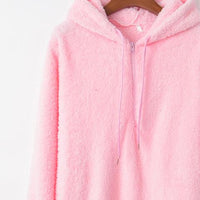 Thumbnail for Quarter-Zip Drawstring Teddy Hoodie - T - 9 COLORS -