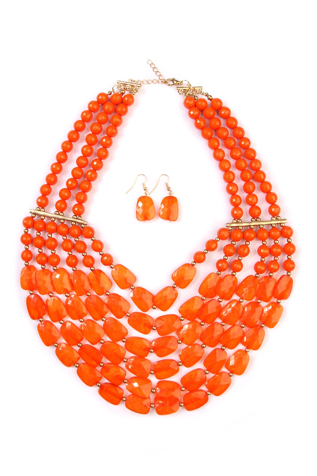 Riah Fashion - Beaded Statement Necklace & Matching Earring Set - 9 COLORS -