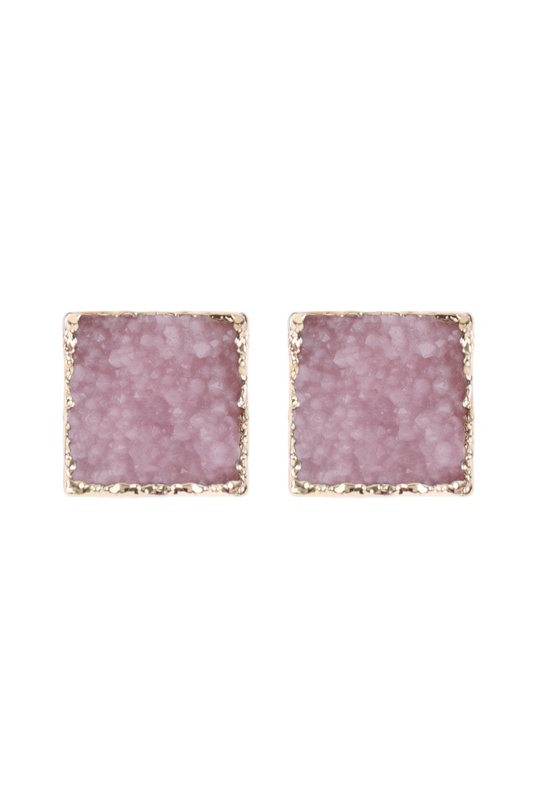 Square Druzy Stone Stud Earrings - 12 COLORS -