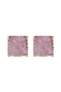 Thumbnail for Square Druzy Stone Stud Earrings - 12 COLORS -