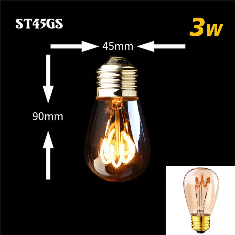 Retro Dimmable LED Edison Bulb E27 3W Gold Spiral Filament ST64 G125 Ampoule LED Lamp Incandescent Chandelier Decorative Lighting - [15 DAY DELIVERY] - 13 BULB TYPES - 2 WATTAGES -