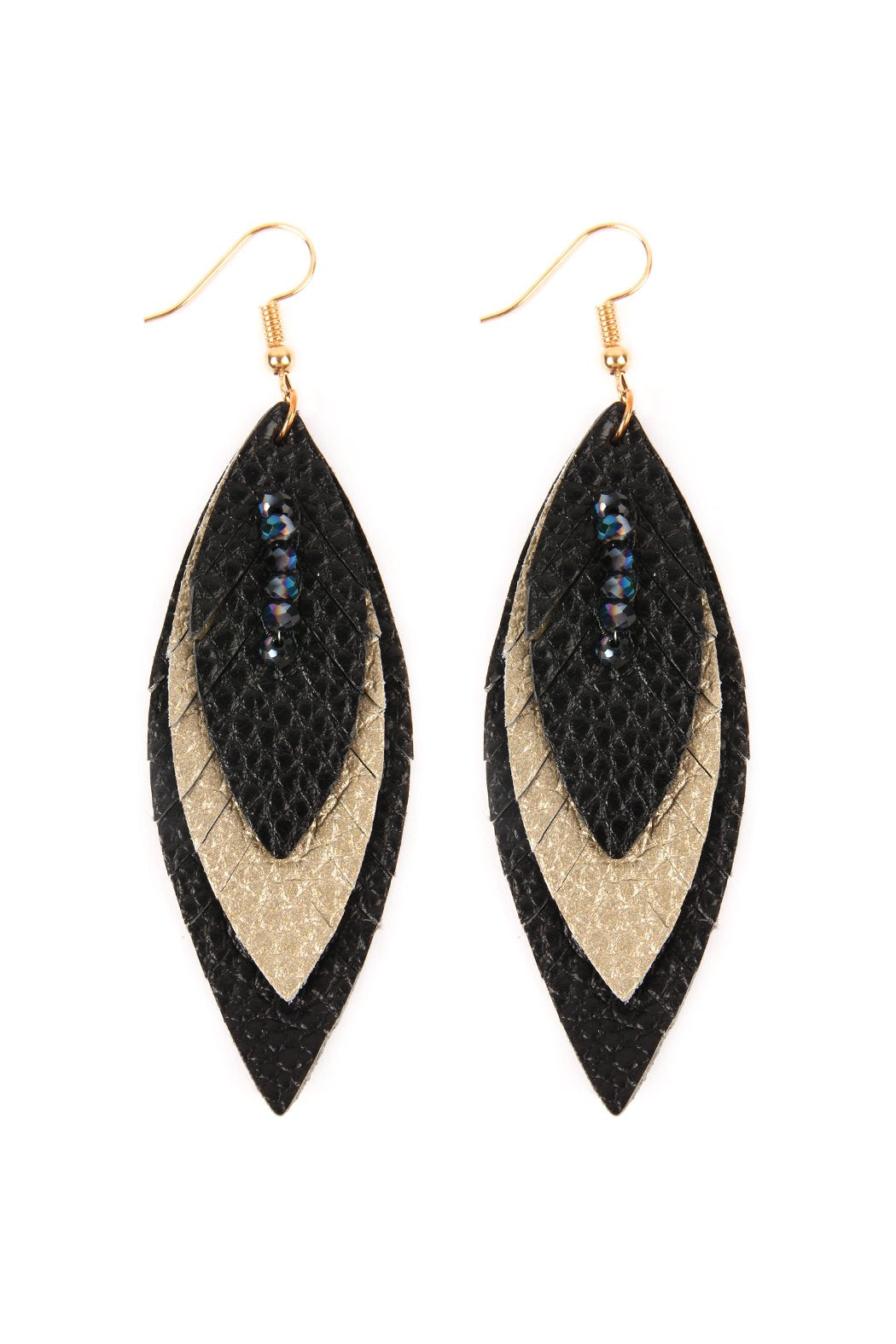 Three Layer Fringe Leather Marquise Earrings - 14 COLORS -