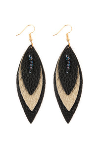 Thumbnail for Three Layer Fringe Leather Marquise Earrings - 14 COLORS -