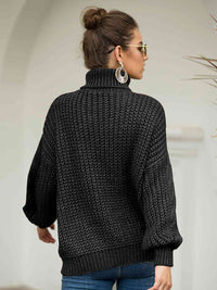 Thumbnail for Turtleneck Cable-Knit Dropped Shoulder Sweater - T - 5 COLORS -