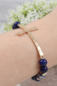 Thumbnail for Riah Fashion - Mix Beads Hammered Cross Bracelet - 9 COLORS -