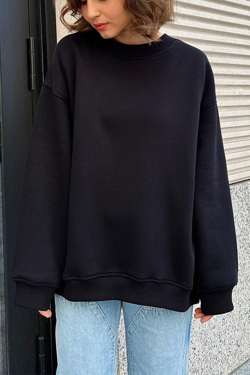 Oversize Round Neck Dropped Shoulder Sweatshirt - T - 10 COLORS -