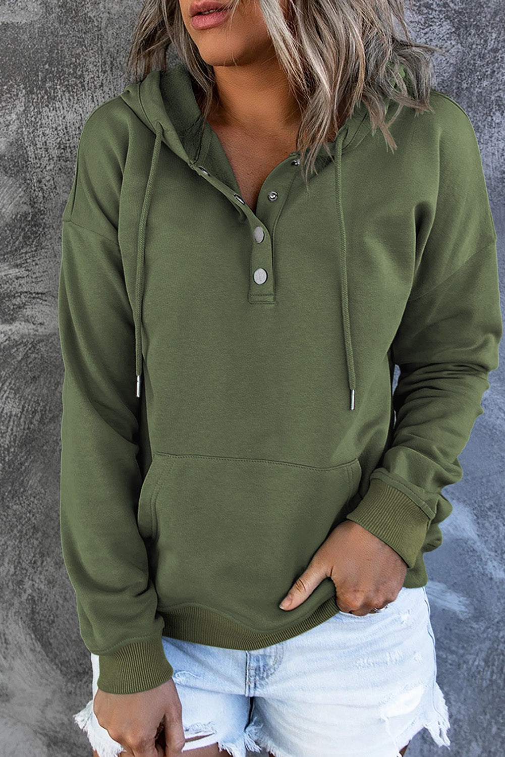 Dropped Shoulder Long Sleeve Hoodie with Pocket - T - 9 COLORS -