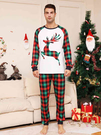 Thumbnail for MEN Full Size Reindeer Graphic Top and Plaid Pants Set - T -