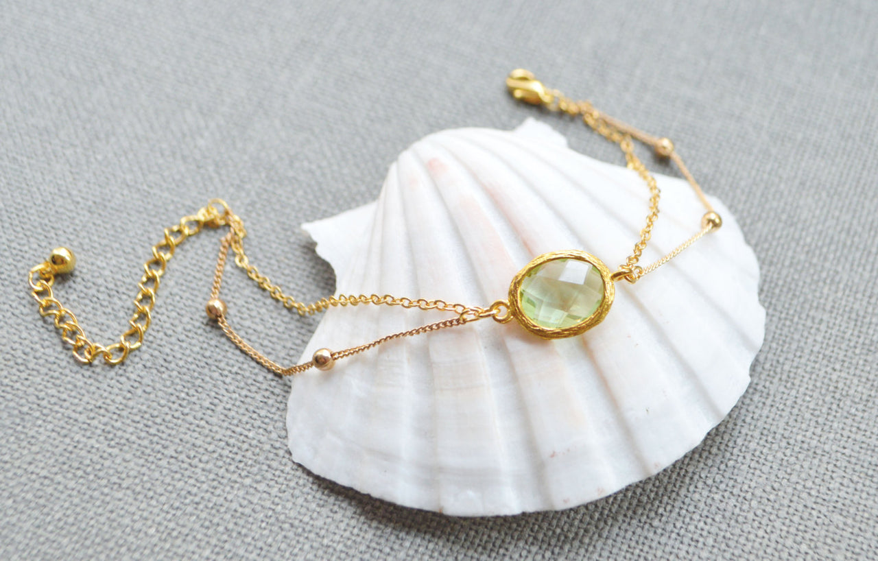 Gold Double Layered Peridot Bracelet -