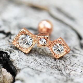 Rose Gold Art of Brilliance Triple Square Drop Cartilage Earring -