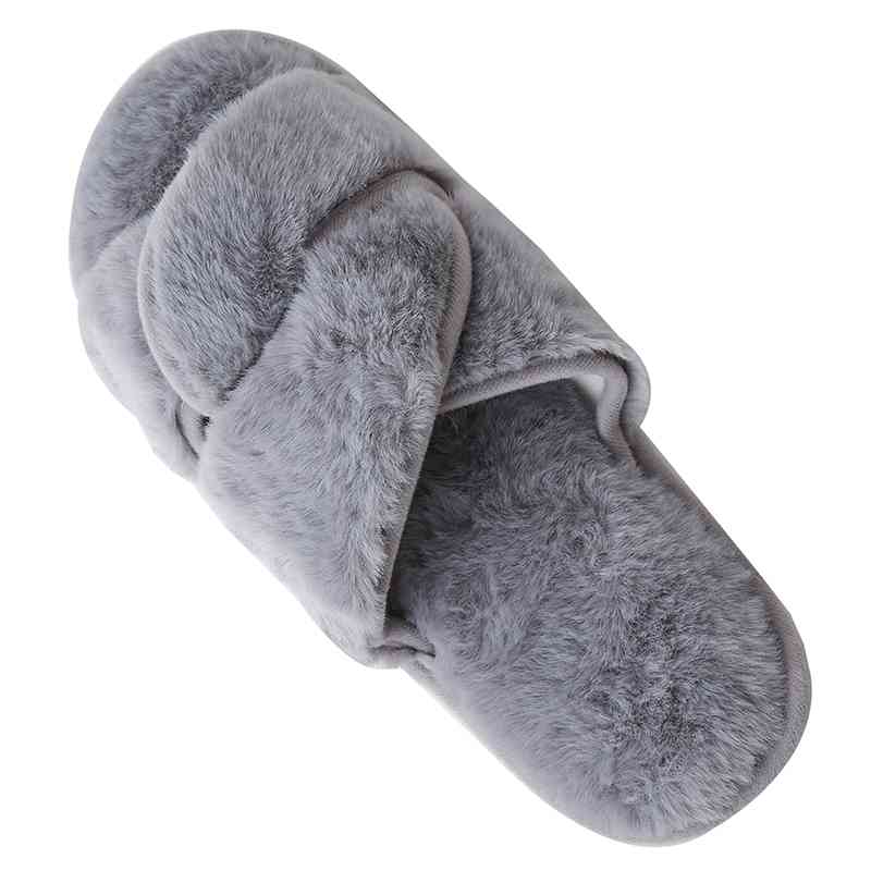 Faux Fur Twisted Strap Slippers - T - 5 COLORS -