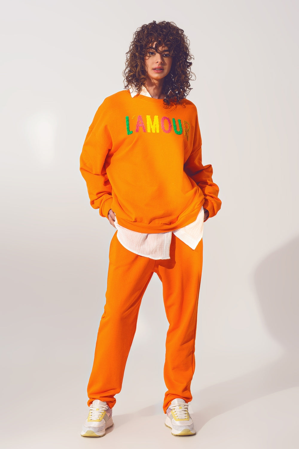 Q2 - l'Amour Text Sweater in Orange - 1 COLOR -