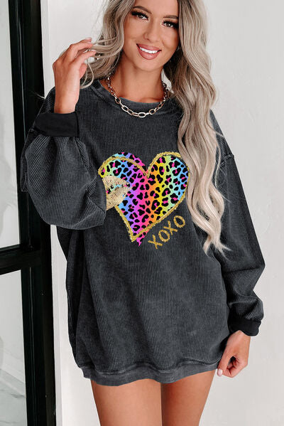 XOXO Leopard Round Neck Sweatshirt - T - 1 COLOR -