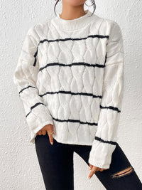 Thumbnail for Striped Cable-Knit Sweater - T - 1 COLOR -