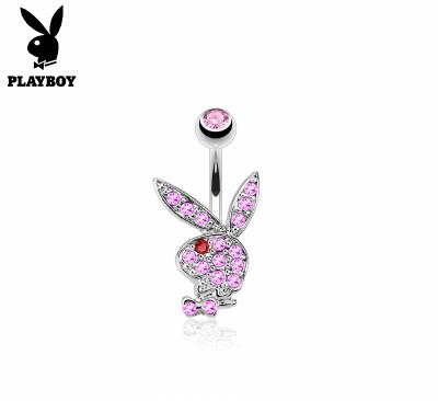 Playboy Bunny Belly Ring CZ Pink /Red Eye -