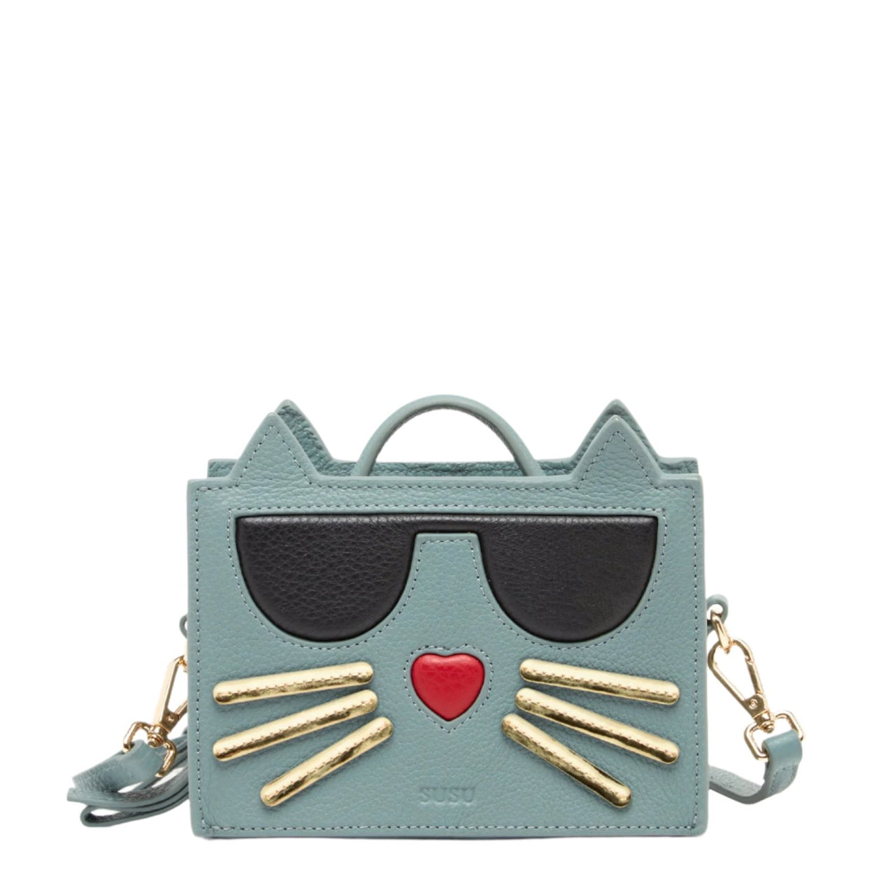 Leather Cat Purse Mineral Blue -