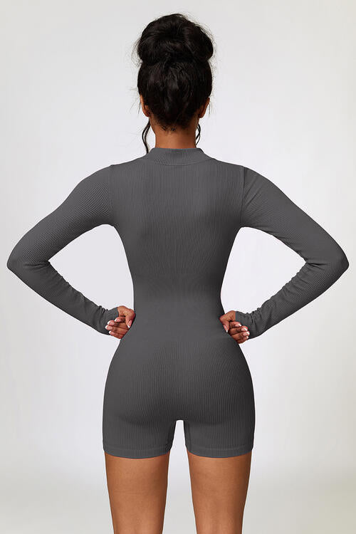 Half Zip Long Sleeve Active Romper - T - 5 COLORS -