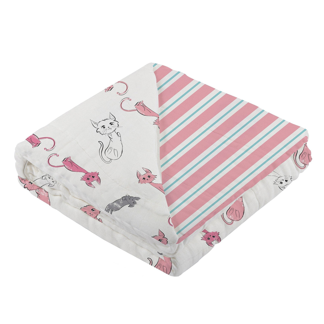 Playful Kitty and Candy Stripe Bamboo Muslin Newcastle Blanket -