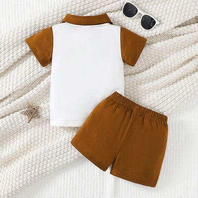 R Initial Short Sleeve Top and Elastic Waist Shorts Set - 2 PCS. - T - 1 COLOR -