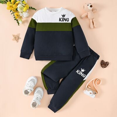 KING Color Block Round Neck Top and Pants Set - 2 PCS. - T - 1 COLOR -