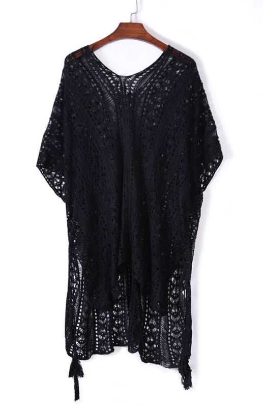 Crochet Knitted Tassel Tie Kimono Beachwear - K - 1 SIZE FITS ALL - 5 COLORS -