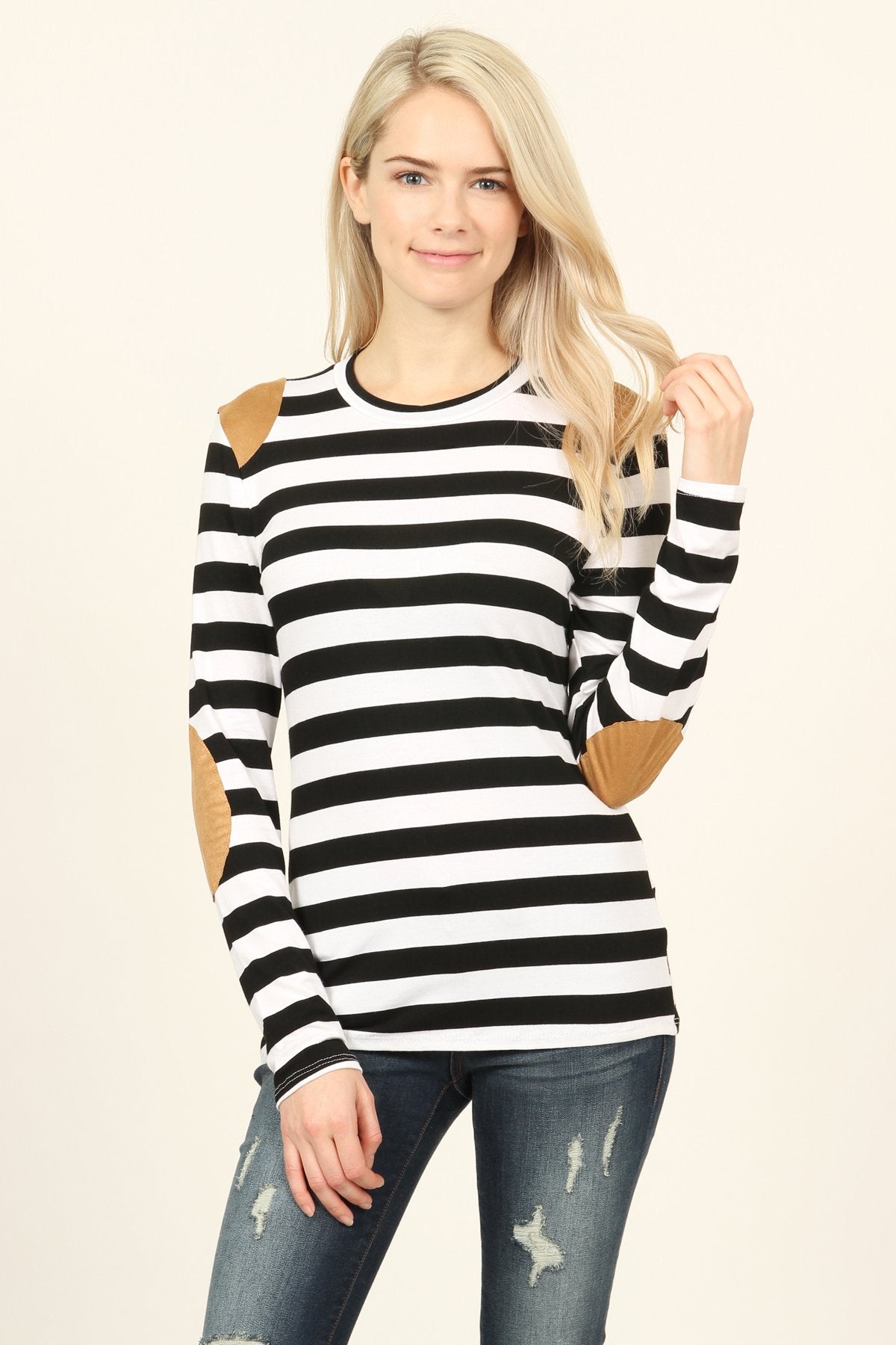 Riah Fashion - Suede Detail Striped Top - 6 COLORS -