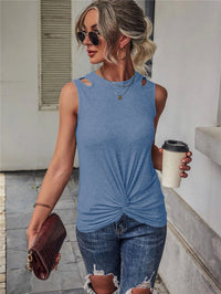 Thumbnail for Women's Solid Color Cutout Knot Front Tank Top - K - 9 COLORS -