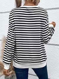 Thumbnail for Heart Patch Striped Round Neck Long Sleeve Sweatshirt - T - 1 COLOR -