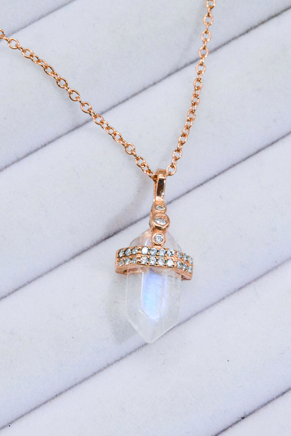 925 Sterling Silver Moonstone Pendant Necklace - T - 2 FINISHES -