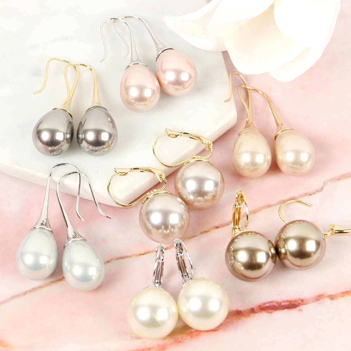 Teardrop Pearl Pull Trough Earrings - 4 COLORS -