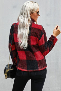 Thumbnail for Half Zip Plaid Turtleneck Sweatshirt - T - 1 COLOR -