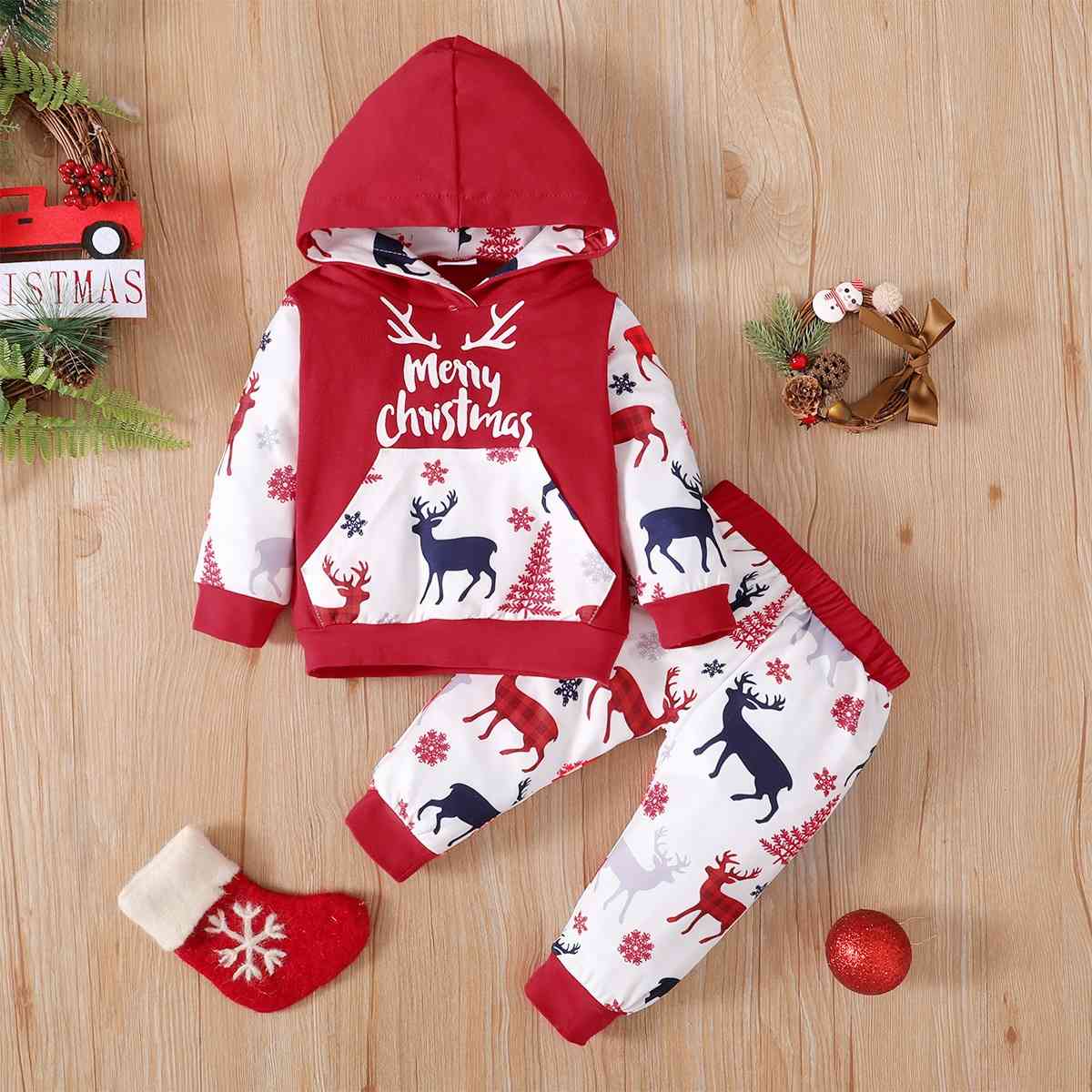 MERRY CHRISTMAS Hoodie and Pants Set - 2 PCS. - T - 2 COLORS -