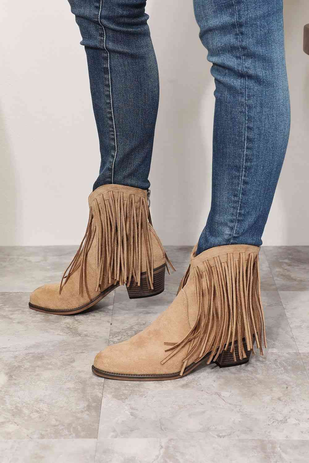 Faux Suede Legend Women's Fringe Cowboy Western Ankle Boots - T - 1 COLOR -