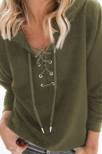 Thumbnail for Lace-Up Dropped Shoulder Hoodie - T - 8 COLORS -