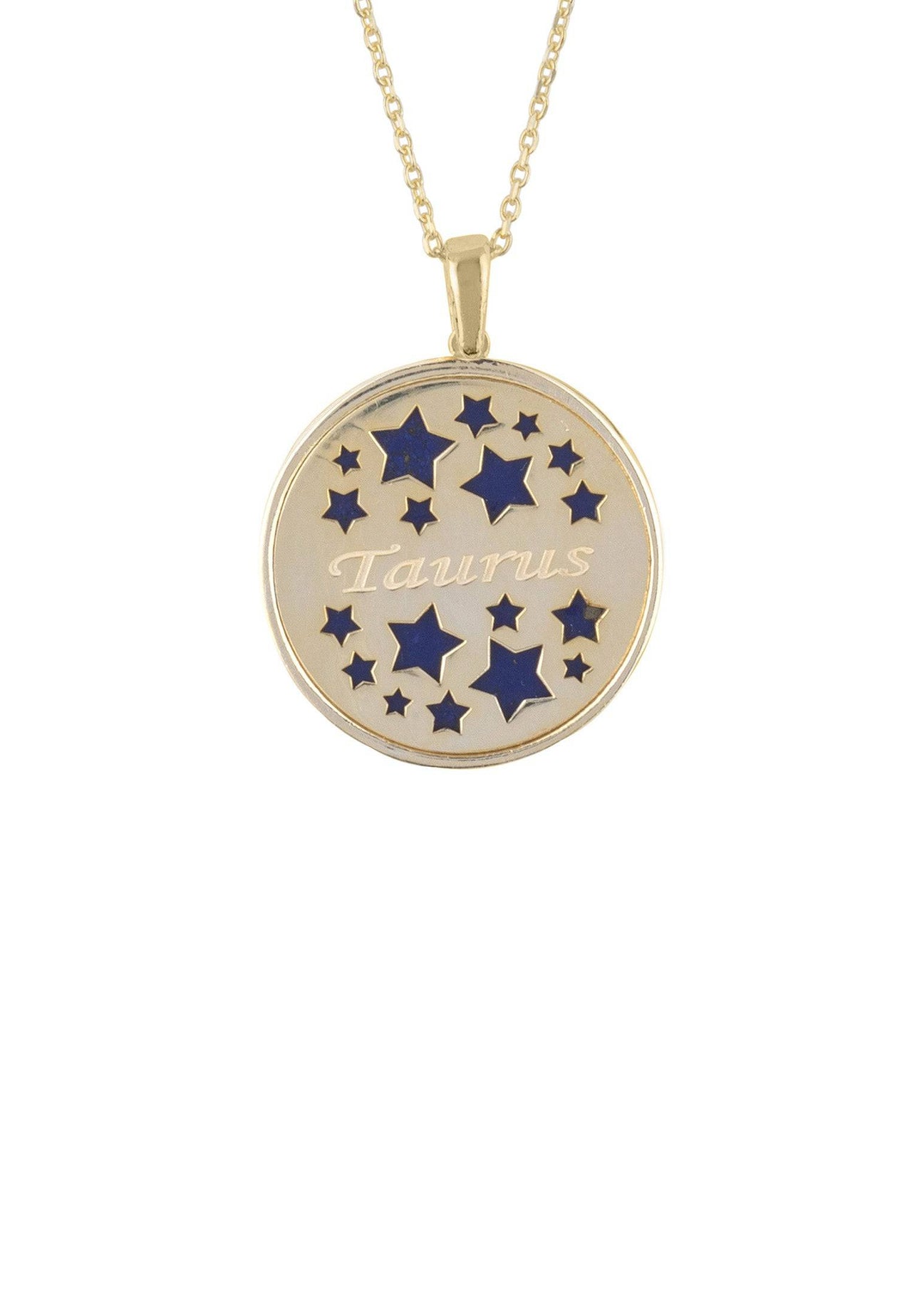 Zodiac Lapis Lazuli Gemstone Star Constellation Pendant Necklace Gold Taurus -