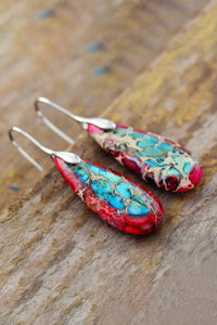 Thumbnail for Handmade Teardrop Shape Natural Stone Dangle Earrings - T - 6 STONES / COLORS -