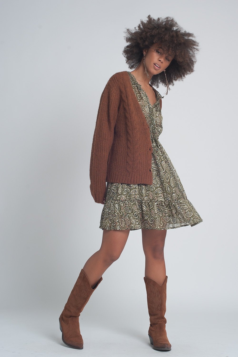 Q2 - Chunky Knit Cardigan in Brown - 1 COLOR -