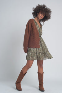 Thumbnail for Q2 - Chunky Knit Cardigan in Brown - 1 COLOR -